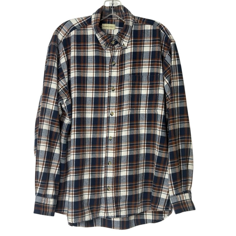 Hobbs Creek Flannel Shirt Mens‎ L Brown Plaid Long Sleeve Button Up